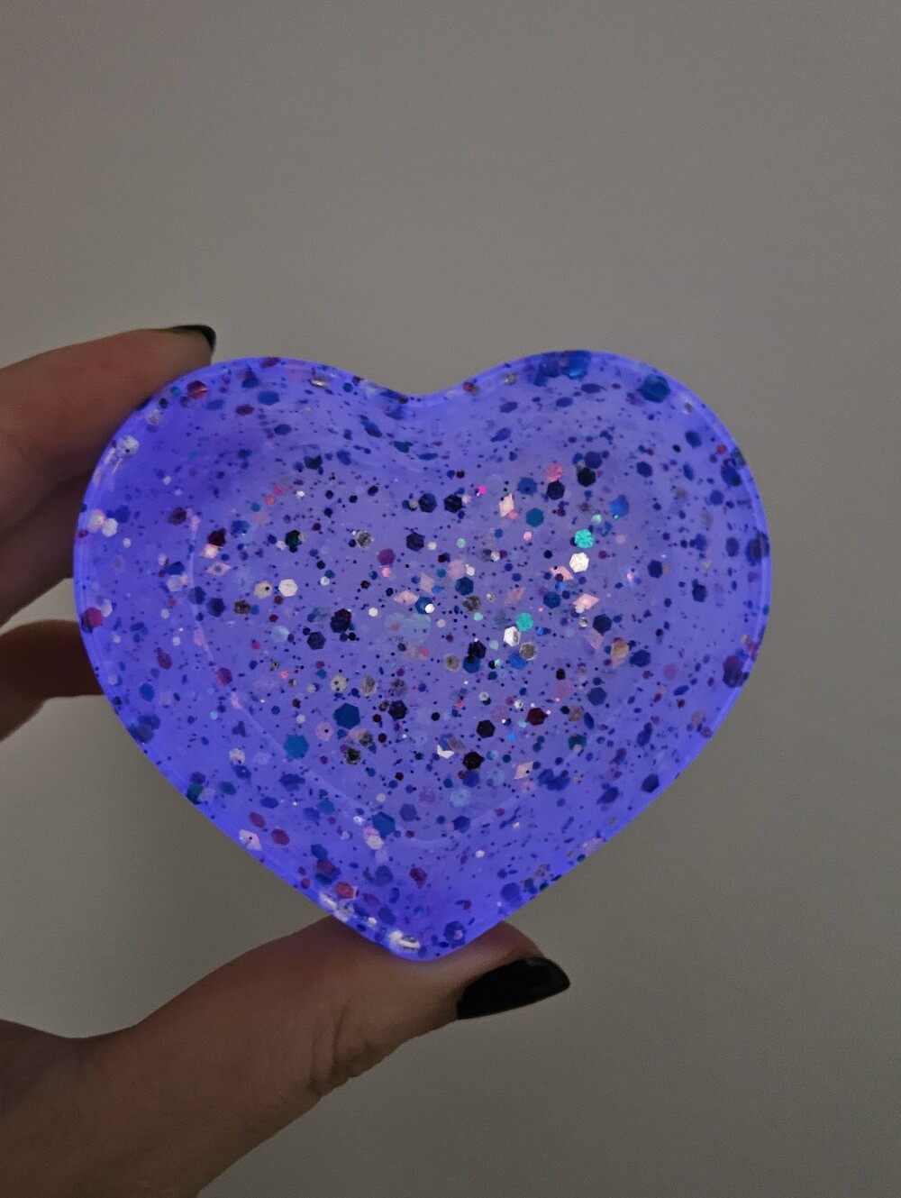 Handmade Blue Glitter Mini Heart Resin Dish Jewelry Storage Trinket Tray Girly